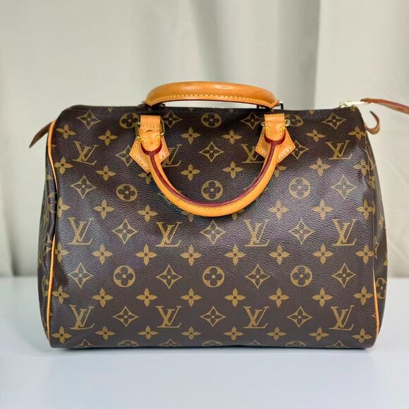 Louis Vuitton Monogram Canvas Speedy 30 Top Handle Bag with Brown Pattern - Picture 3 of 9